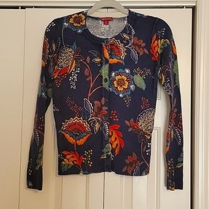 Merona Navy blue floral button down cardigan, sz XS